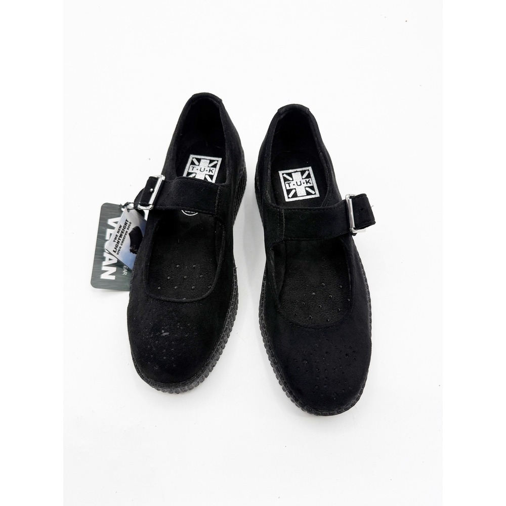 T.U.K. Black Vegan Suede Viva Mondo Mary Jane Creeper Shoes Women 8 V8868 NWT